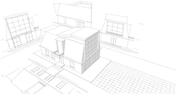 Modern House Attic Sketch Illustration — Stock Fotó