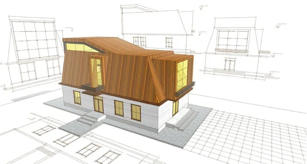 Modernes Haus Mit Dachgeschosskizze Illustration — Stockfoto