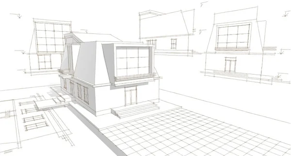 Сучасний Будинок Мансардою Ескіз Ілюстрація — стокове фото