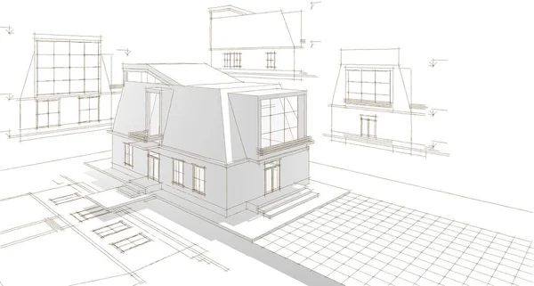 Современный Дом Чердачным Эскизом Иллюстрации — стоковое фото