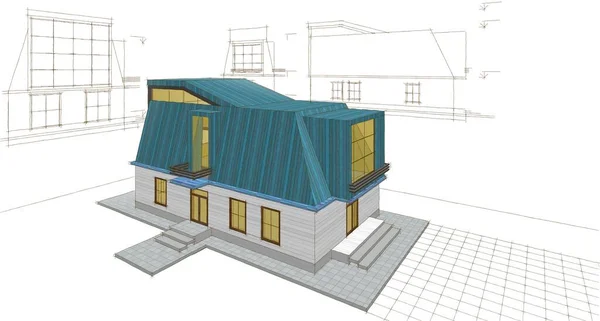 Casa Moderna Con Dibujo Ático Ilustración — Foto de Stock