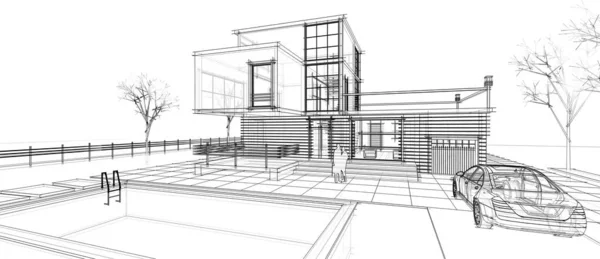 Modern House Sketch Illustration — Stock Photo, Image