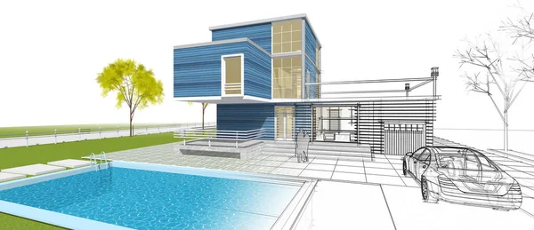 Modern House Sketch Illustration — Stock Photo, Image