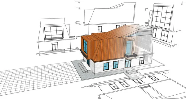 Современный Дом Чердачным Эскизом Иллюстрации — стоковое фото