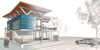 ev mimarisi çizimi 3d illüstrasyon