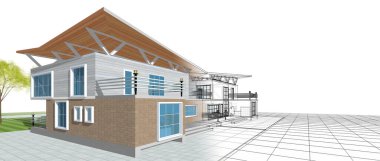 ev mimarisi çizimi 3d illüstrasyon