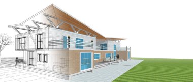 ev mimarisi çizimi 3d illüstrasyon