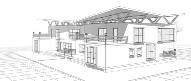 ev mimarisi çizimi 3d illüstrasyon