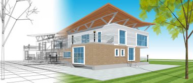 ev mimarisi çizimi 3d illüstrasyon