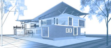 ev mimarisi çizimi 3d illüstrasyon