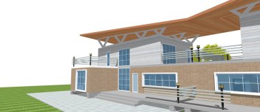 ev mimarisi çizimi 3d illüstrasyon