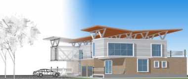 ev mimarisi çizimi 3d illüstrasyon