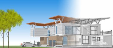 ev mimarisi çizimi 3d illüstrasyon