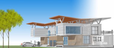 ev mimarisi çizimi 3d illüstrasyon