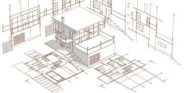 ev planı mimari taslak 3D illüstrasyon