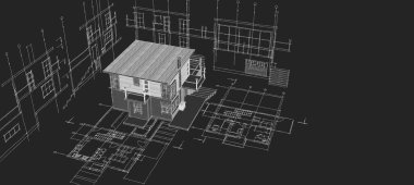 ev planı mimari taslak 3D illüstrasyon