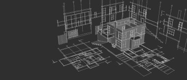 ev planı mimari taslak 3D illüstrasyon