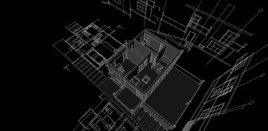 ev planı mimari taslak 3D illüstrasyon
