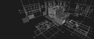 ev planı mimari taslak 3D illüstrasyon