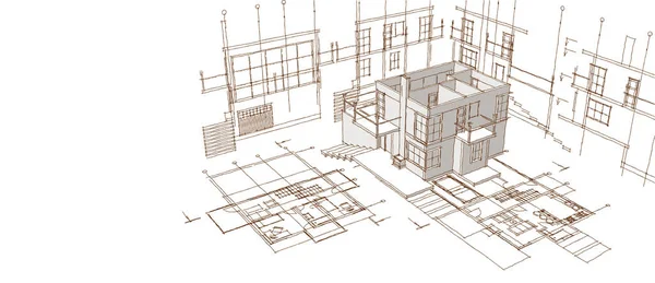 Plano Casa Fachadas Desenho Arquitetônico Ilustração — Fotografia de Stock