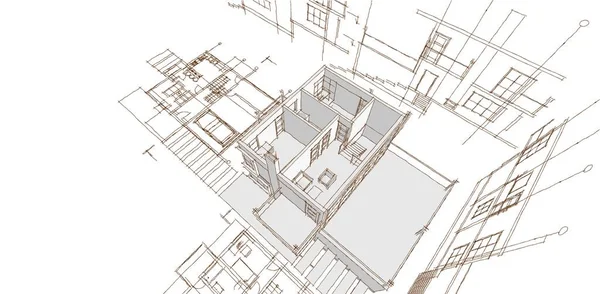 Haus Plan Fassaden Architektonische Skizze Illustration — Stockfoto