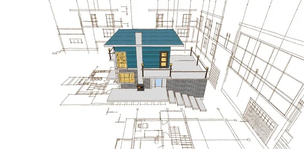 住宅平面图立面建筑草图 — 图库照片