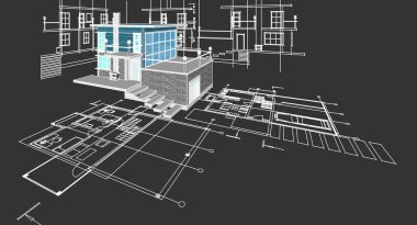 ev planı mimari taslak 3D illüstrasyon