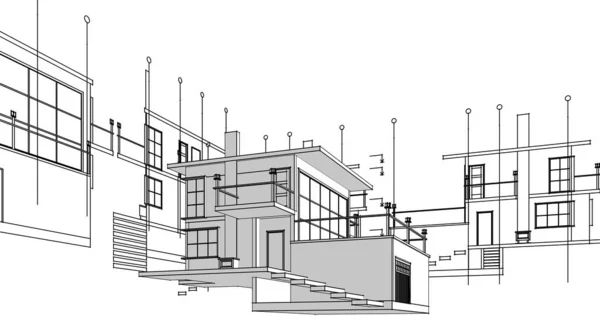 House Plan Facades Sketsa Arsitektur Ilustrasi — Stok Foto