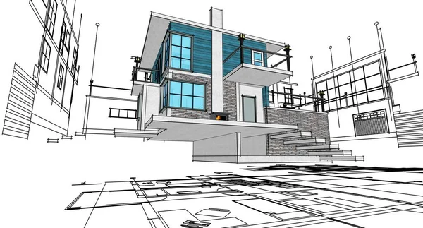 Plano Casa Fachadas Desenho Arquitetônico Ilustração — Fotografia de Stock