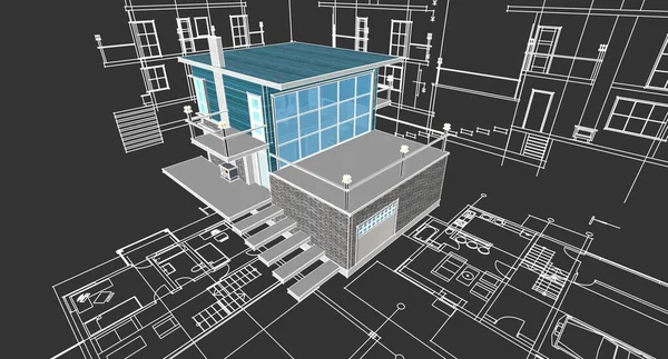 ev planı mimari taslak 3D illüstrasyon