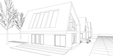 evler mimari eskiz 3d illüstrasyon