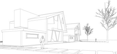 evler mimari eskiz 3d illüstrasyon