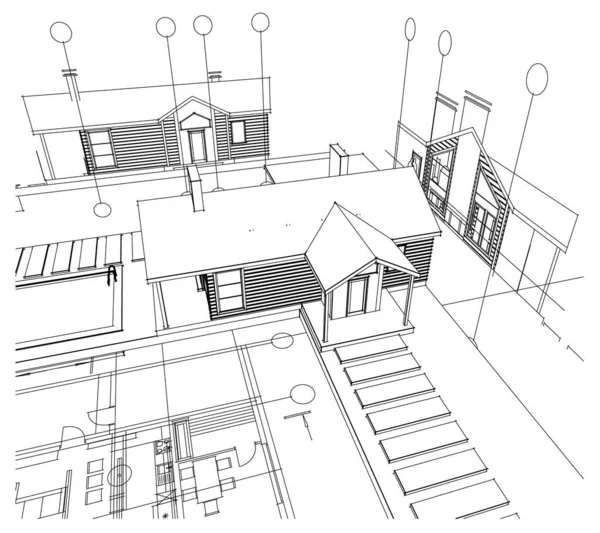 房屋大楼 3D插图 — 图库矢量图片