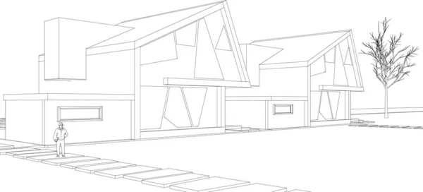 房屋建筑草图3D插图 — 图库矢量图片