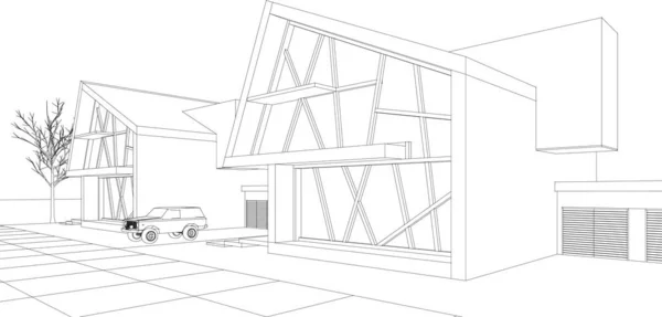 Casas Bosquejo Arquitectónico Ilustración — Vector de stock