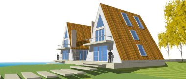 Kasaba mimarisi çizimi 3D illüstrasyon