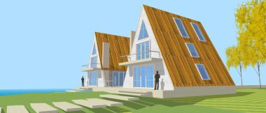 Kasaba mimarisi çizimi 3D illüstrasyon