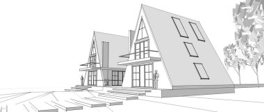 Kasaba mimarisi çizimi 3D illüstrasyon