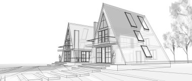 Kasaba mimarisi çizimi 3D illüstrasyon