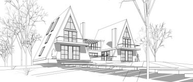 Kasaba mimarisi çizimi 3D illüstrasyon