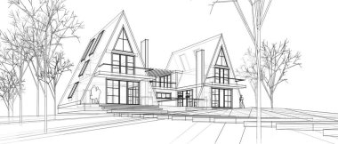 Kasaba mimarisi çizimi 3D illüstrasyon