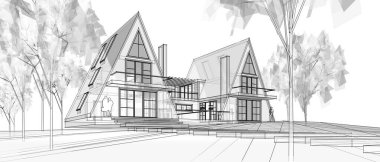 Kasaba mimarisi çizimi 3D illüstrasyon