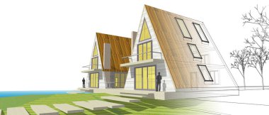 Kasaba mimarisi çizimi 3D illüstrasyon