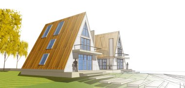 Kasaba mimarisi çizimi 3D illüstrasyon