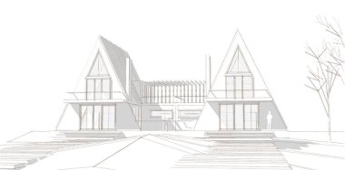 Kasaba mimarisi çizimi 3D illüstrasyon