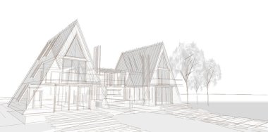 Kasaba mimarisi çizimi 3D illüstrasyon