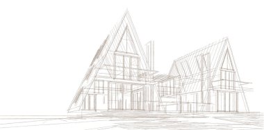 Kasaba mimarisi çizimi 3D illüstrasyon