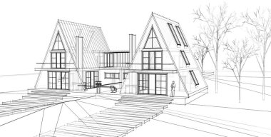 Kasaba mimarisi çizimi 3D illüstrasyon