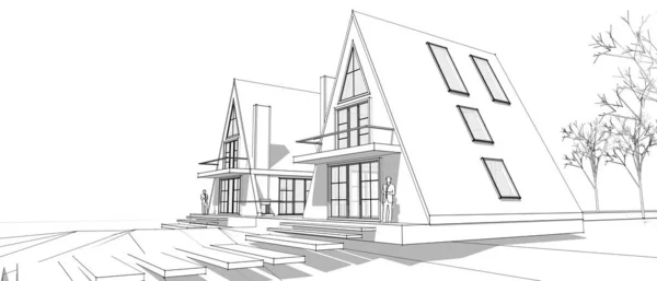 Stadthaus Architektonische Skizze Illustration — Stockfoto