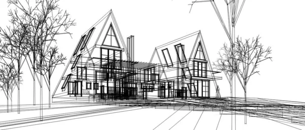 Архитектурный Эскиз Таунхауса Иллюстрация — стоковое фото